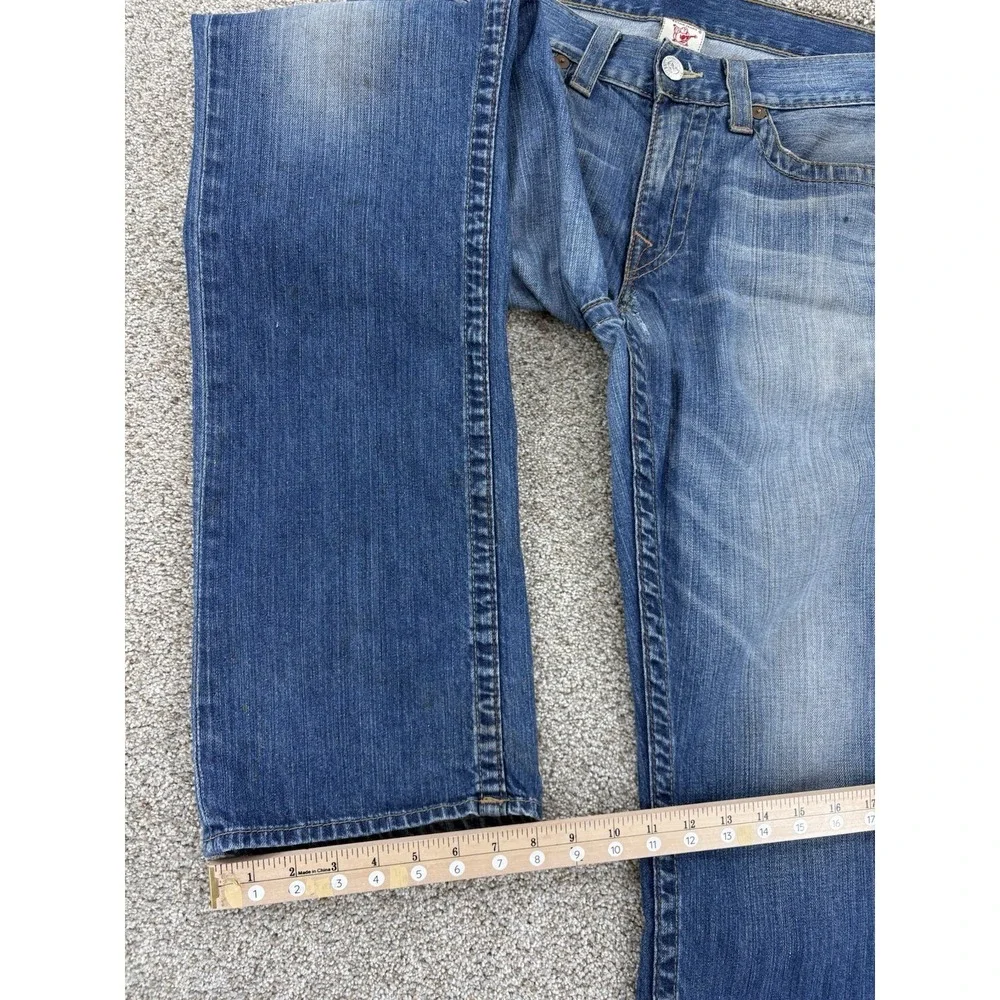 VTG True Religion Straight Jean Mens 34 (36x32) Blue Distressed Workwear USA Y2K